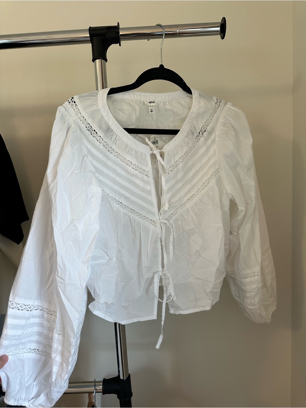 aerie White Lace-Trim Peasant Blouse